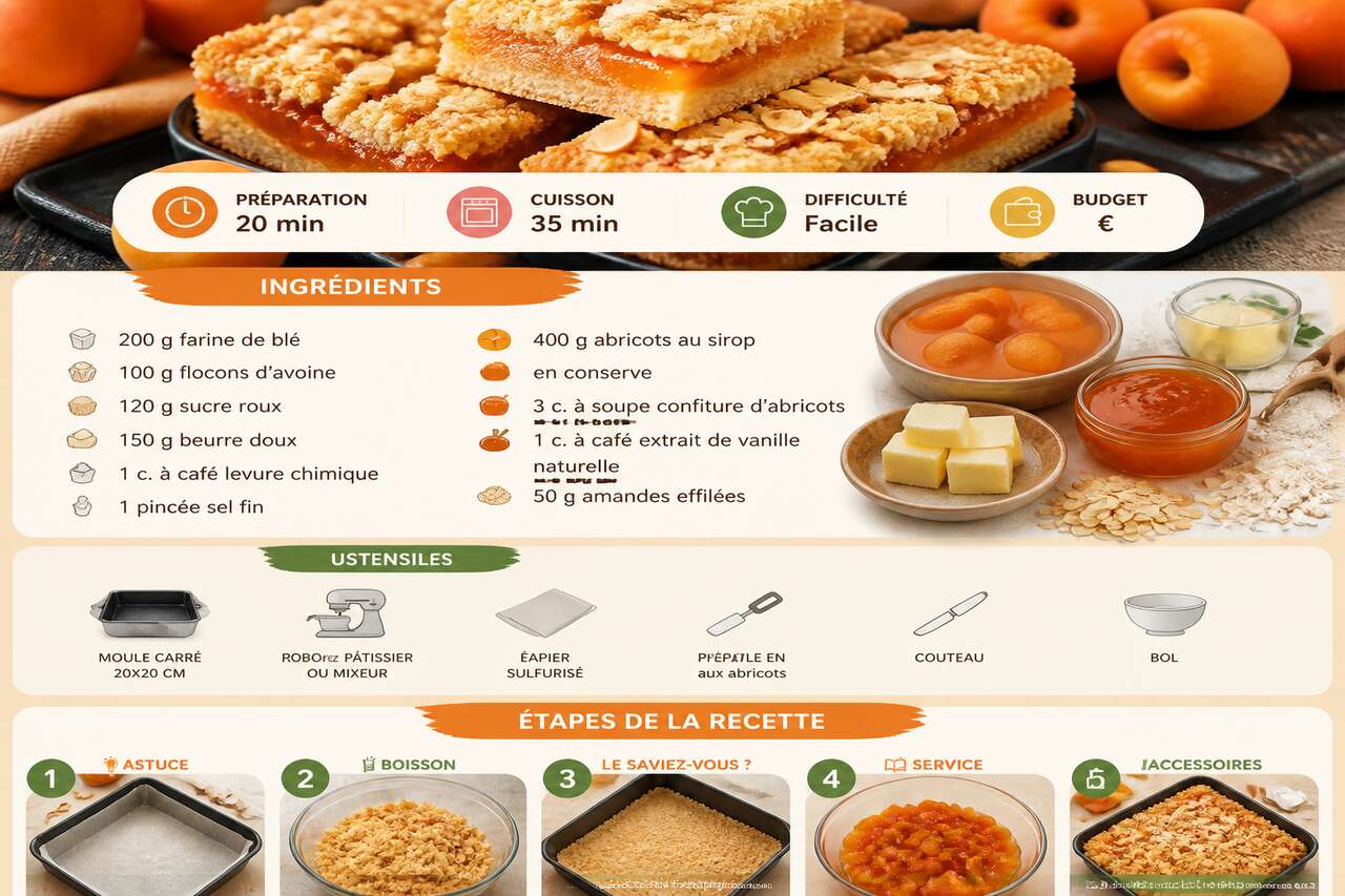 Fiche recette Carr&eacute;s croustifondants aux abricots : recette facile et savoureuse