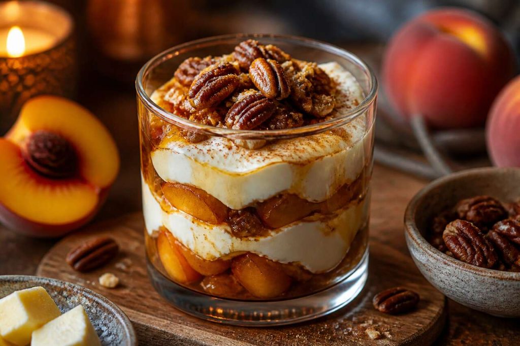 Verrine de pêche rôtie, mascarpone et sirop d'érable : une recette gourmande