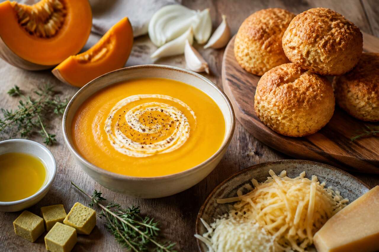 Velouté de potimarron et scones au fromage