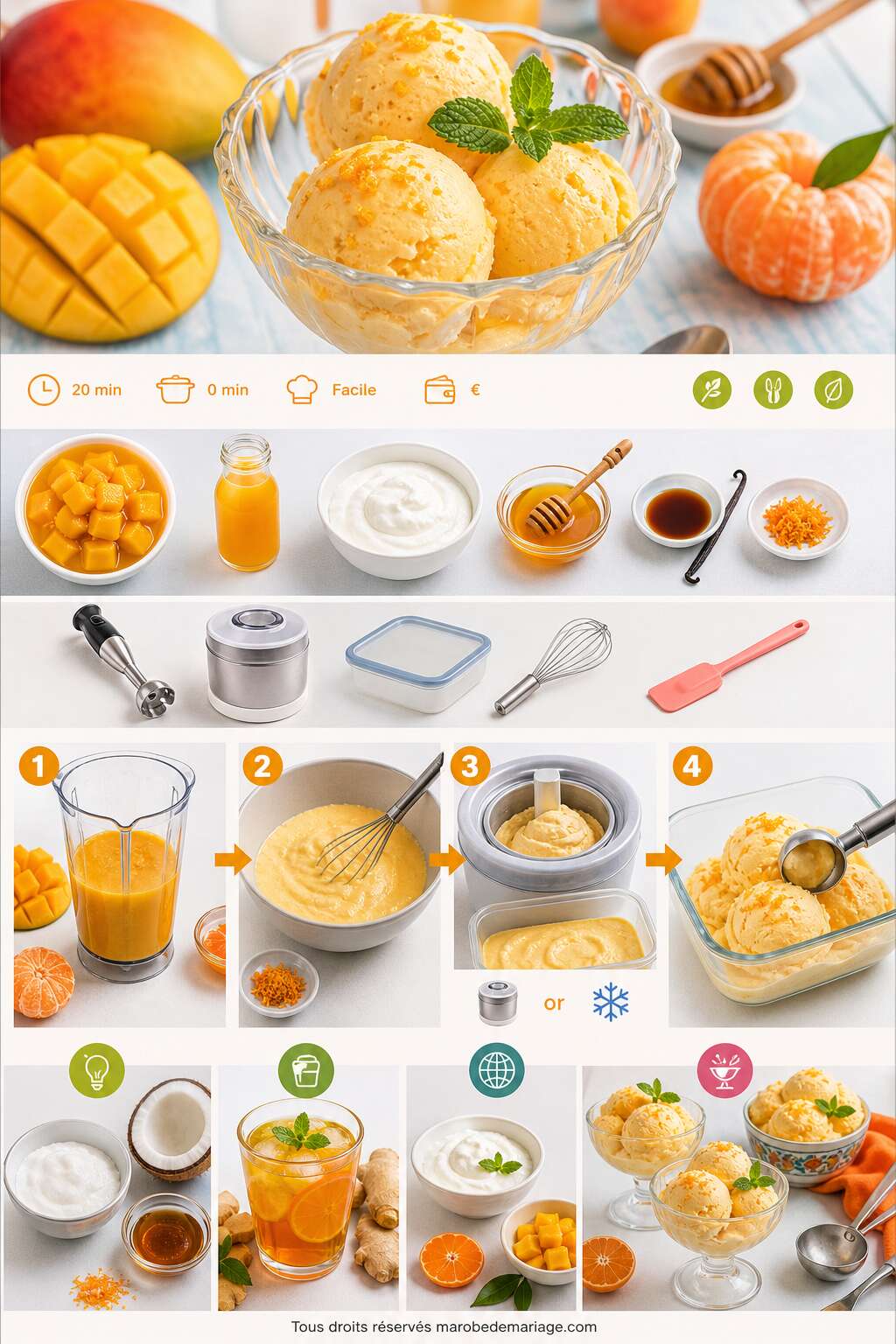 Fiche recette Yaourt glac&eacute; mangue et cl&eacute;mentine : recette simple et rafra&icirc;chissante