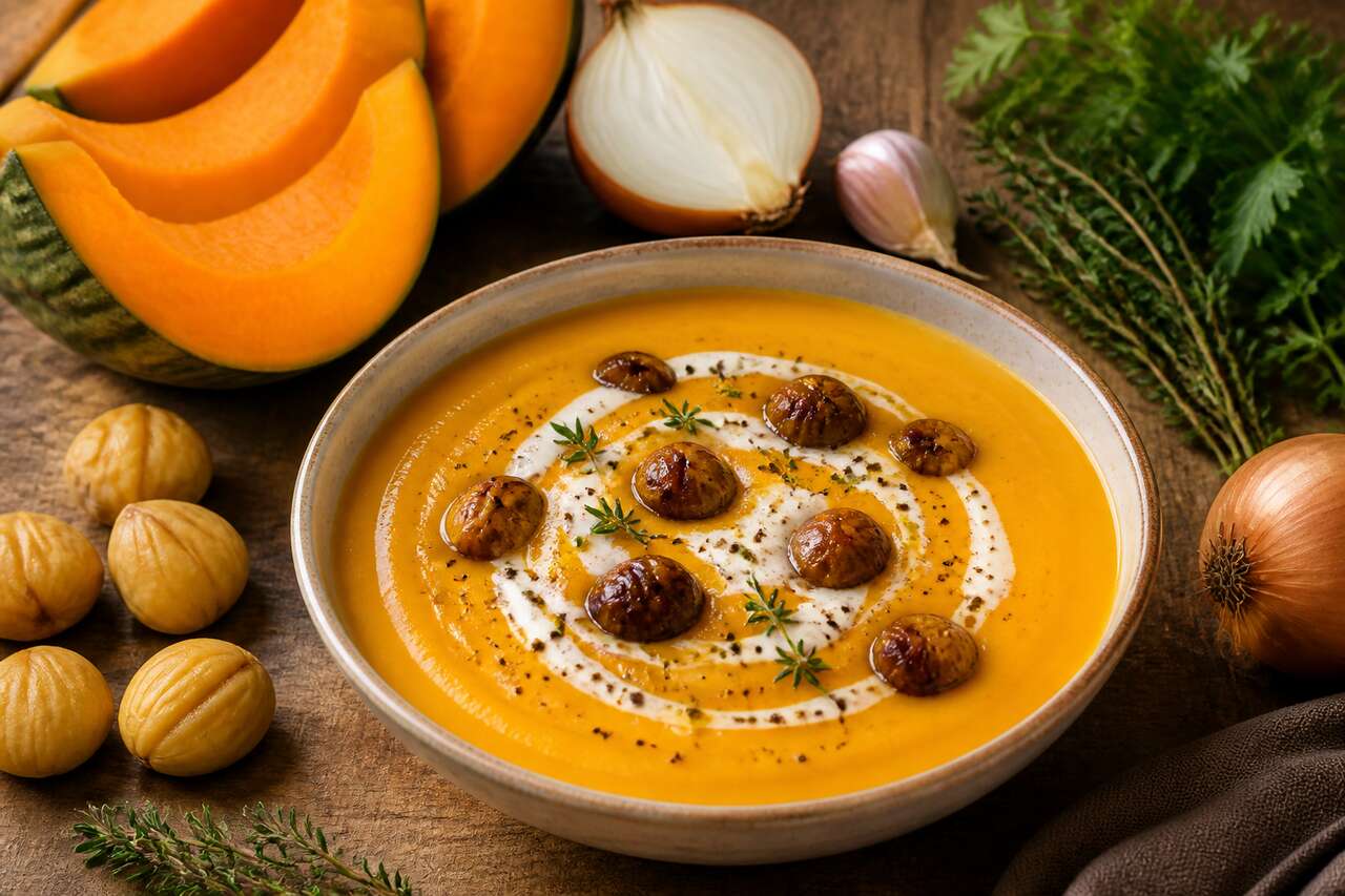 Velouté de potiron et châtaigne : recette savoureuse