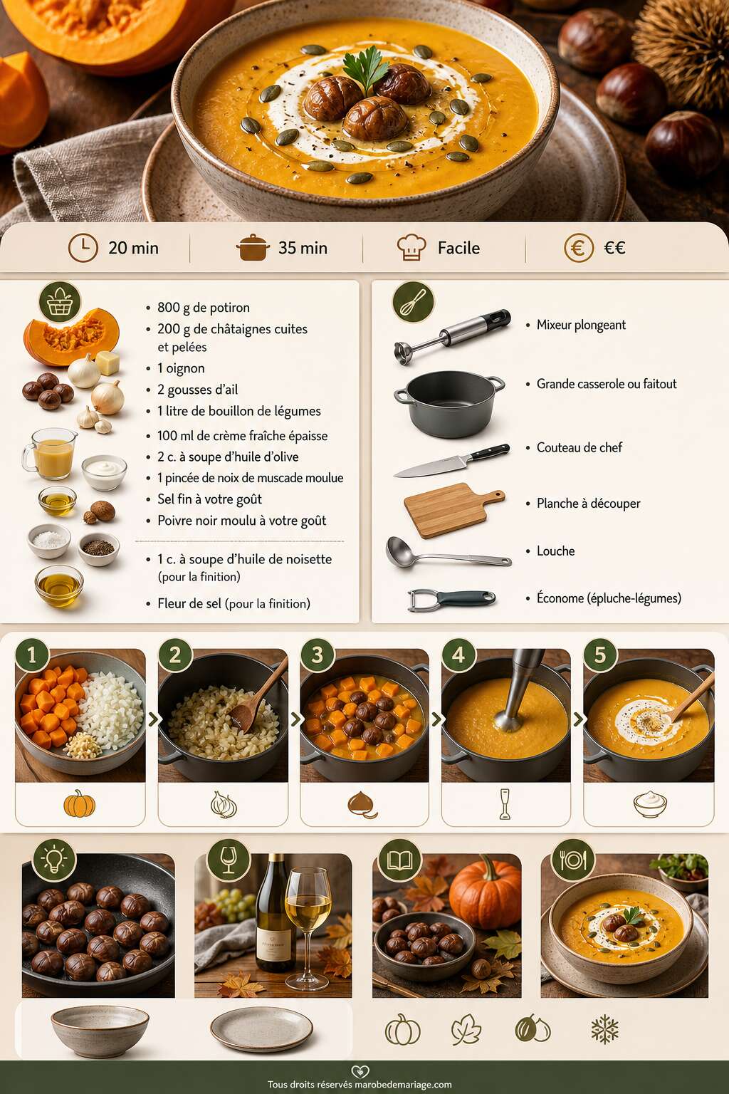 Fiche recette Velout&eacute; de potiron et ch&acirc;taigne : recette savoureuse