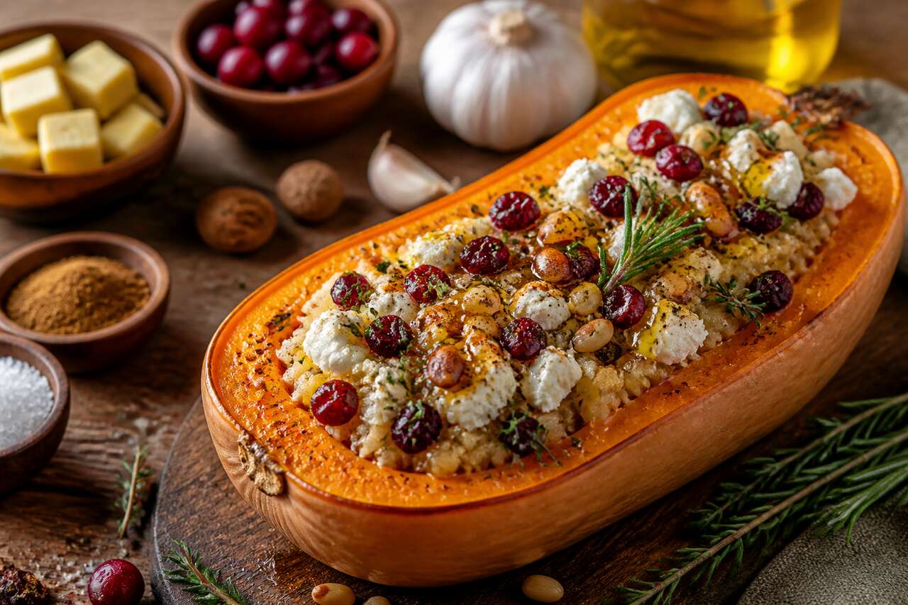 Butternut farcie au chĂšvre et boulgour : recette gourmande