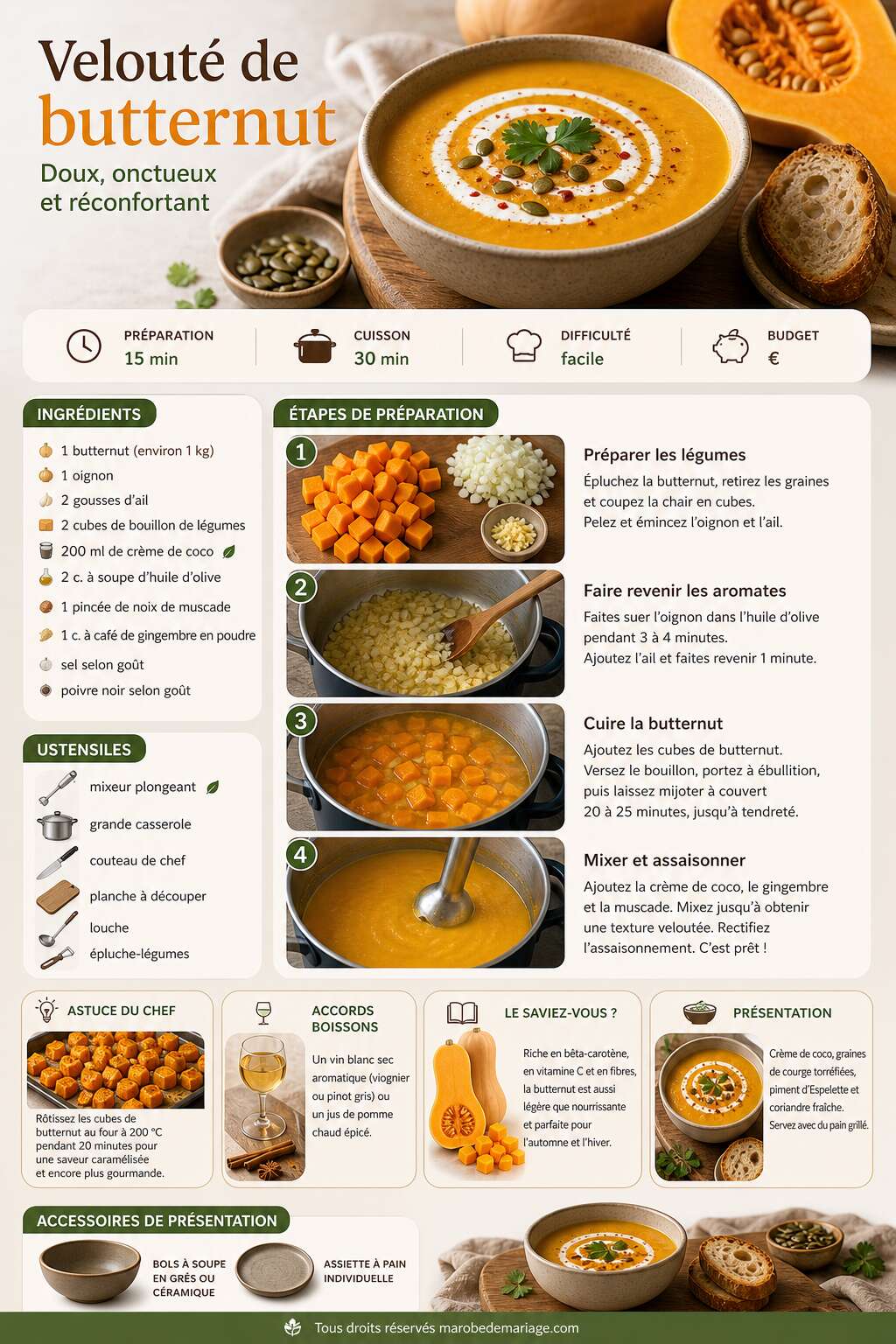 Fiche recette Recette velout&eacute; de butternut : comment le pr&eacute;parer ?