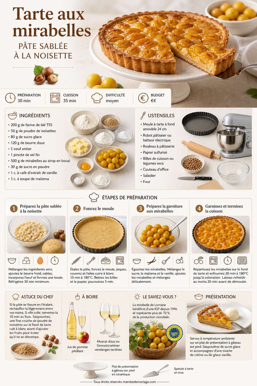 Fiche recette Tarte aux mirabelles : recette de pâte sablée à la noisette Fiche recette Tarte aux mirabelles : recette de pâte sablée à la noisette
