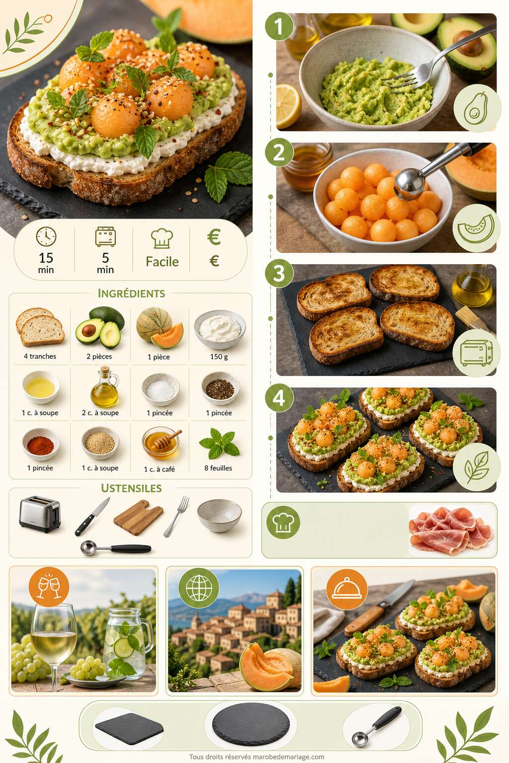 Fiche recette Toast avocat, melon et fromage frais : recette facile et gourmande Fiche recette Toast avocat, melon et fromage frais : recette facile et gourmande