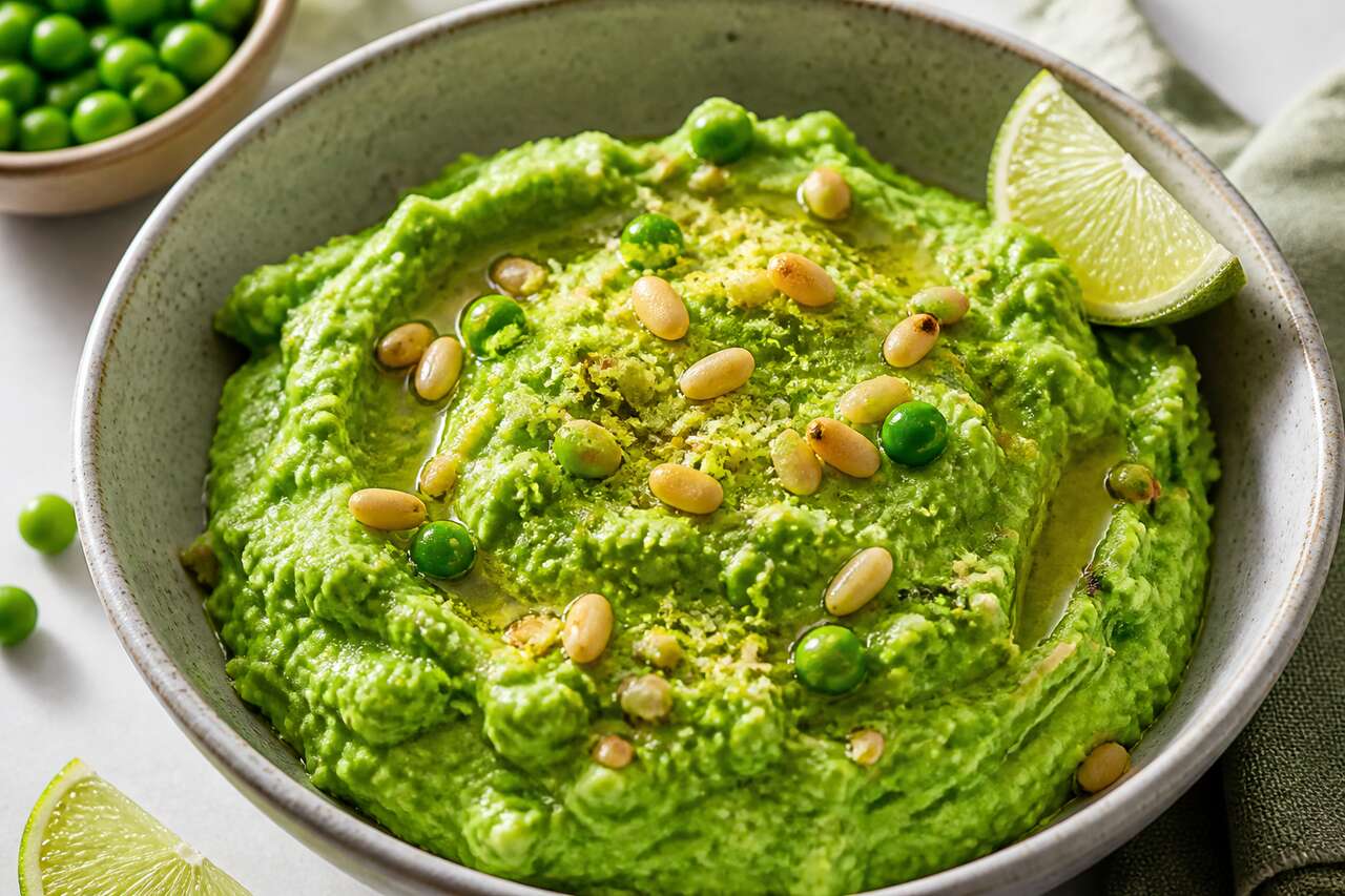 Tartinade de petits pois aux pignons et citron vert