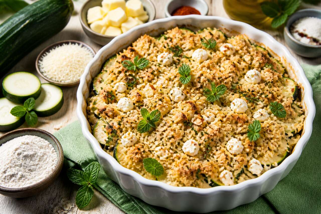 Crumble de courgettes à la menthe et chèvre : recette savoureuse