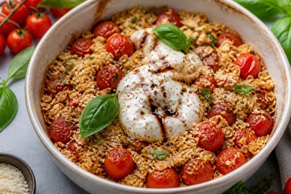 Crumble de tomates cerises : recette au parmesan et burrata