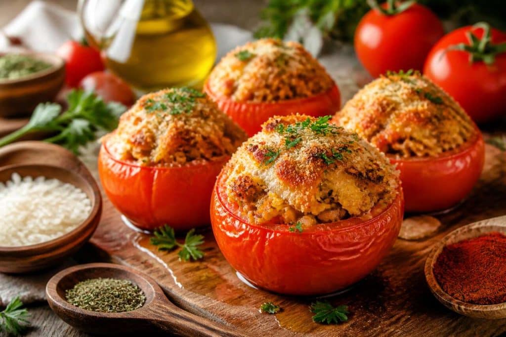 Tomates farcies au poulet : recette gourmande au four