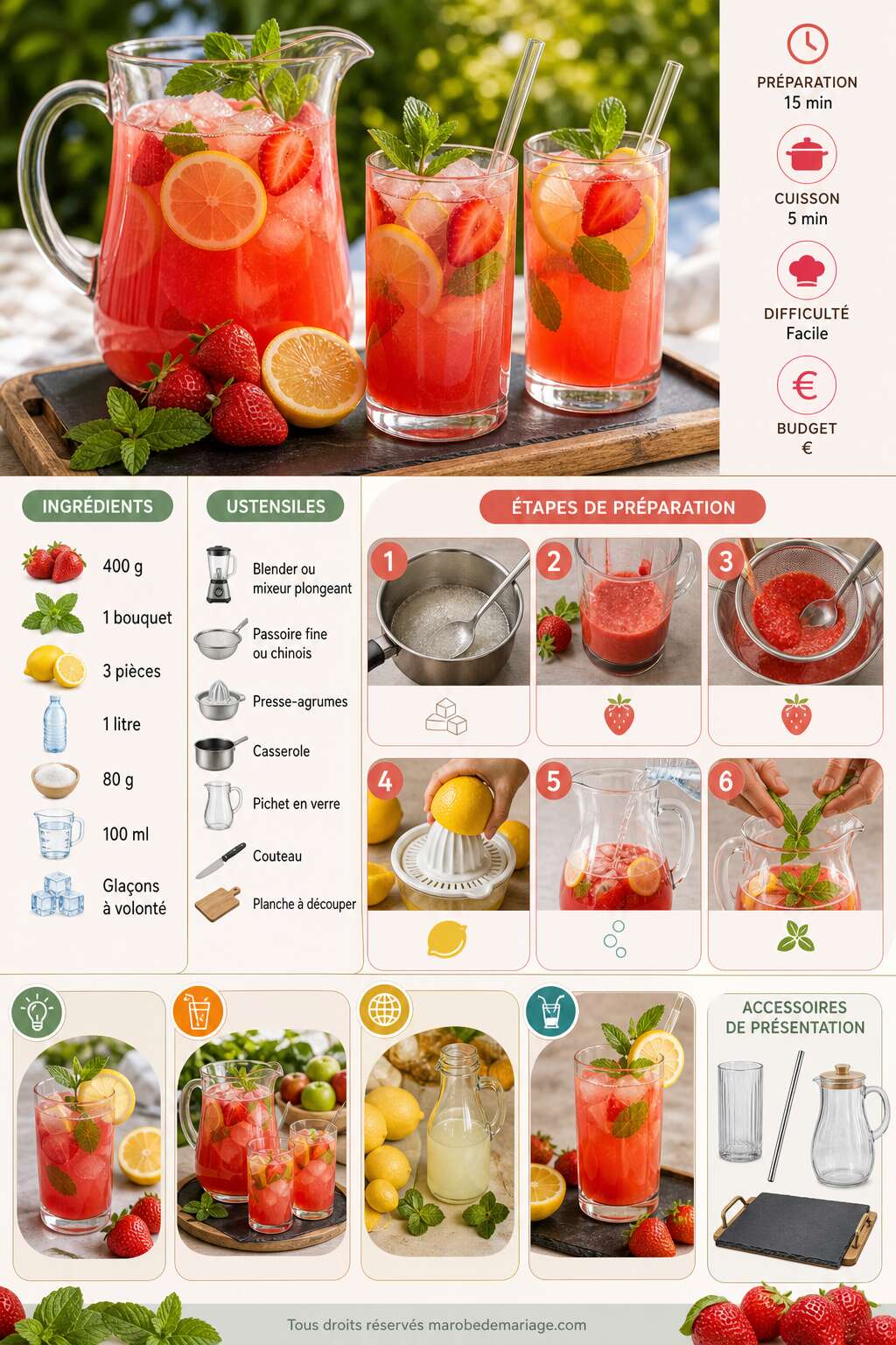 Fiche recette Limonade fraise menthe : recette rafra&icirc;chissante